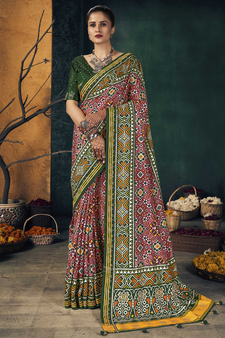 Multi Color Sangeet Wear Dola Silk Fabric Printed Saree