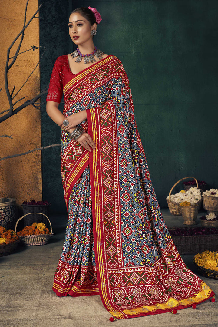 Dola Silk Fabric Printed Work Traditional Saree In Multi Color