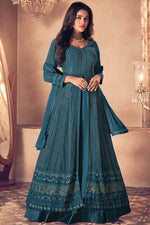 Load image into Gallery viewer, Teal Color Georgette Fabric Sangeet Wear Heavy Embroidered Work Astounding Anarkali Suit
