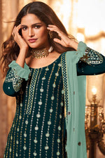 Load image into Gallery viewer, Tempting Georgette Fabric Dark Green Color Sangeet Wear Palazzo Suit Featuring Vartika Singh With Embroidered Work
