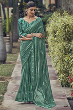 Load image into Gallery viewer, Sequins Work Teal Color Satin Fabric Bridesmaid Saree
