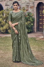 Load image into Gallery viewer, Dark Beige Color Sequins Work On Satin Fabric Casual Wear Saree

