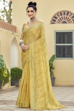 Load image into Gallery viewer, Yellow Color Cotton Fabric Beautiful Saree With Embroidered Work
