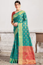 Load image into Gallery viewer, Art Silk Fabric Festival Wear Saree In Cyan Color
