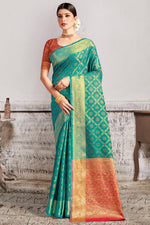Load image into Gallery viewer, Festival Wear Art Silk Fabric Cyan Color Saree With Weaving Work
