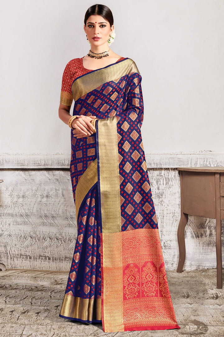 Festival Wear Navy Blue Color Art Silk Fabric Saree With Weaving Work