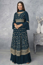 Load image into Gallery viewer, Embroidered Work On Georgette Fabric Function Wear Riveting Palazzo Suit In Blue Color
