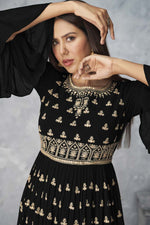 Load image into Gallery viewer, Georgette Fabric Black Color Function Wear Vivacious Palazzo Suit With Embroidered Work
