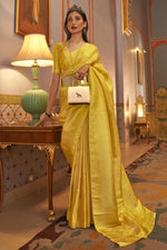 Load image into Gallery viewer, Weaving Work On Yellow Color Glittering Art Silk Fabric Sangeet Wear Saree
