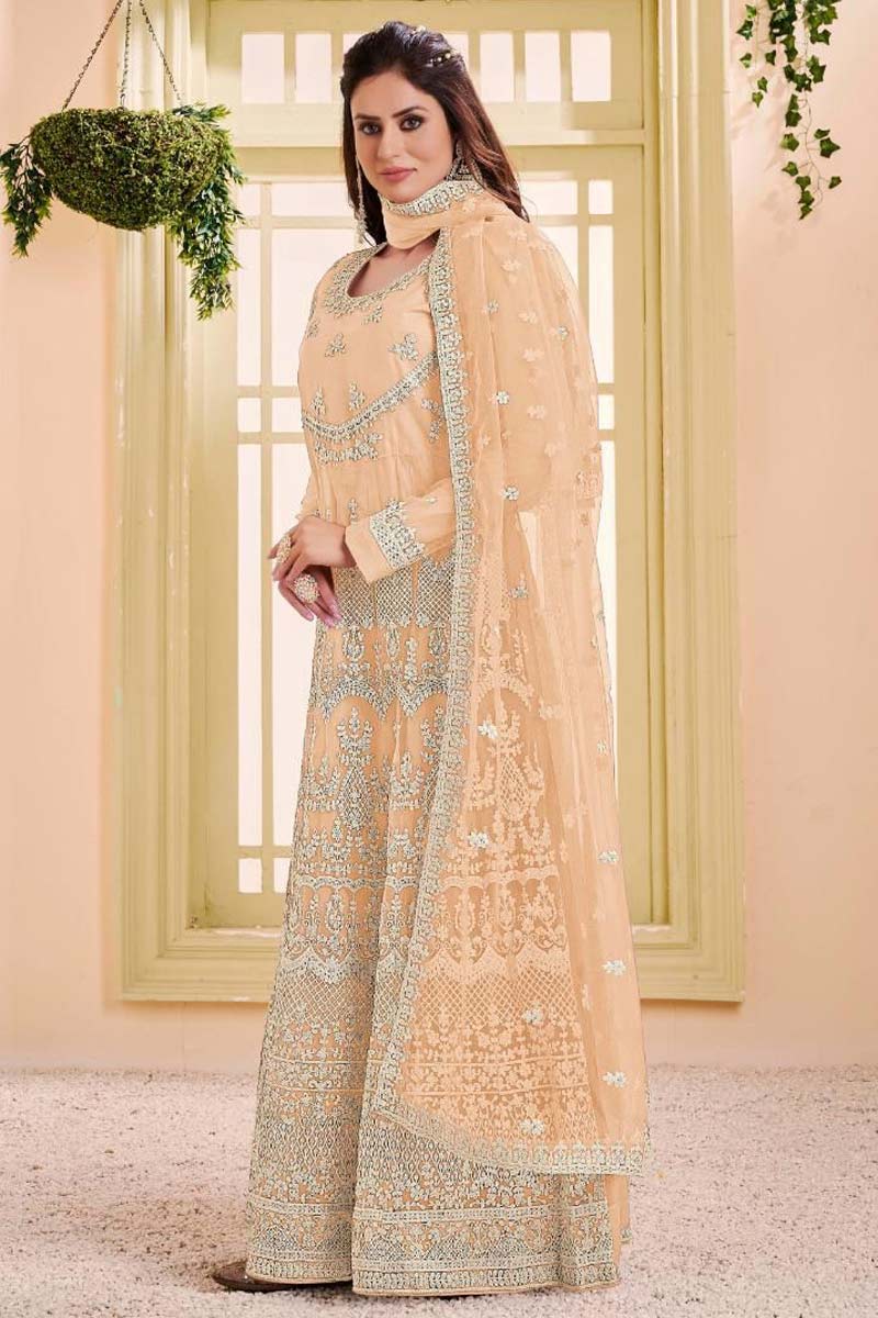 Luminous Net Fabric Yellow Color Function Wear Embroidered Work Anarkali suit
