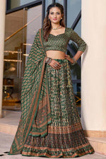 Load image into Gallery viewer, Green Color Satin Georgette Fabric Sangeet Wear Digital Printed Work Embellished Lehenga
