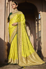 Load image into Gallery viewer, Yellow Color Weaving Work Satin Fabric Sangeet Wear Saree
