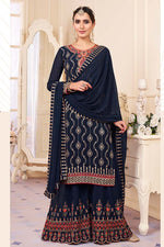 Load image into Gallery viewer, Beatific Navy Blue Color Festival Wear Palazzo Suit With Embroidered Work
