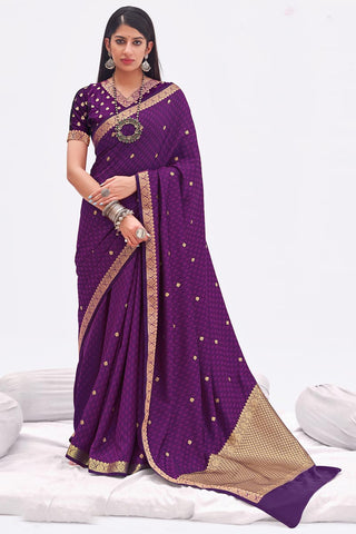 Function Wear Purple Color Satin Silk Fabric Saree With Alluring Weaving Work