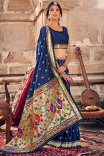 Load image into Gallery viewer, Navy Navy Blue Color Art Silk Fabric Sangeet Wear Coveted Saree With Weaving Work
