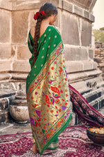 Load image into Gallery viewer, Art Silk Fabric Green Color Sangeet Wear Riveting Saree With Weaving Work