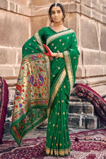 Load image into Gallery viewer, Art Silk Fabric Green Color Sangeet Wear Riveting Saree With Weaving Work