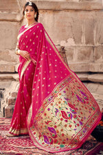 Load image into Gallery viewer, Sangeet Wear Art Silk Fabric Rani Color Excellent Saree With Weaving Work
