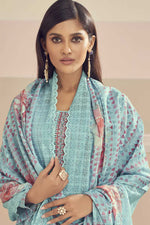 Load image into Gallery viewer, Festival Wear Cyan Color Cotton Fabric Lovely Salwar Suit With Printed Work
