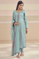 Load image into Gallery viewer, Festival Wear Cyan Color Cotton Fabric Lovely Salwar Suit With Printed Work
