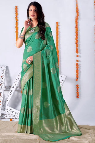 Function Wear Art Silk Fabric Green Color Luxurious Saree With Weaving Work