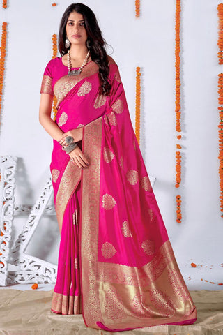 Weaving Work In Rani Color Function Wear Art Silk Fabric Glamorous Saree