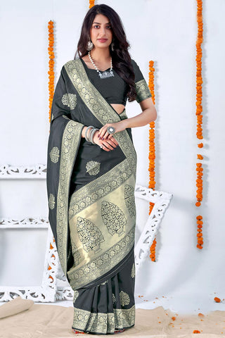 Grey Color Art Silk Fabric Gleaming Function Wear Saree With Weaving Work