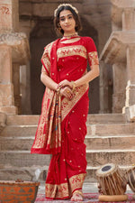 Load image into Gallery viewer, Red Color Weaving Work On Art Silk Fabric Function Wear Stunning Saree
