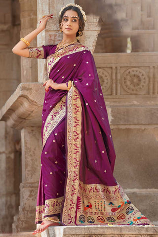 Engaging Purple Color Art Silk Fabric Function Wear Saree With Weaving Work