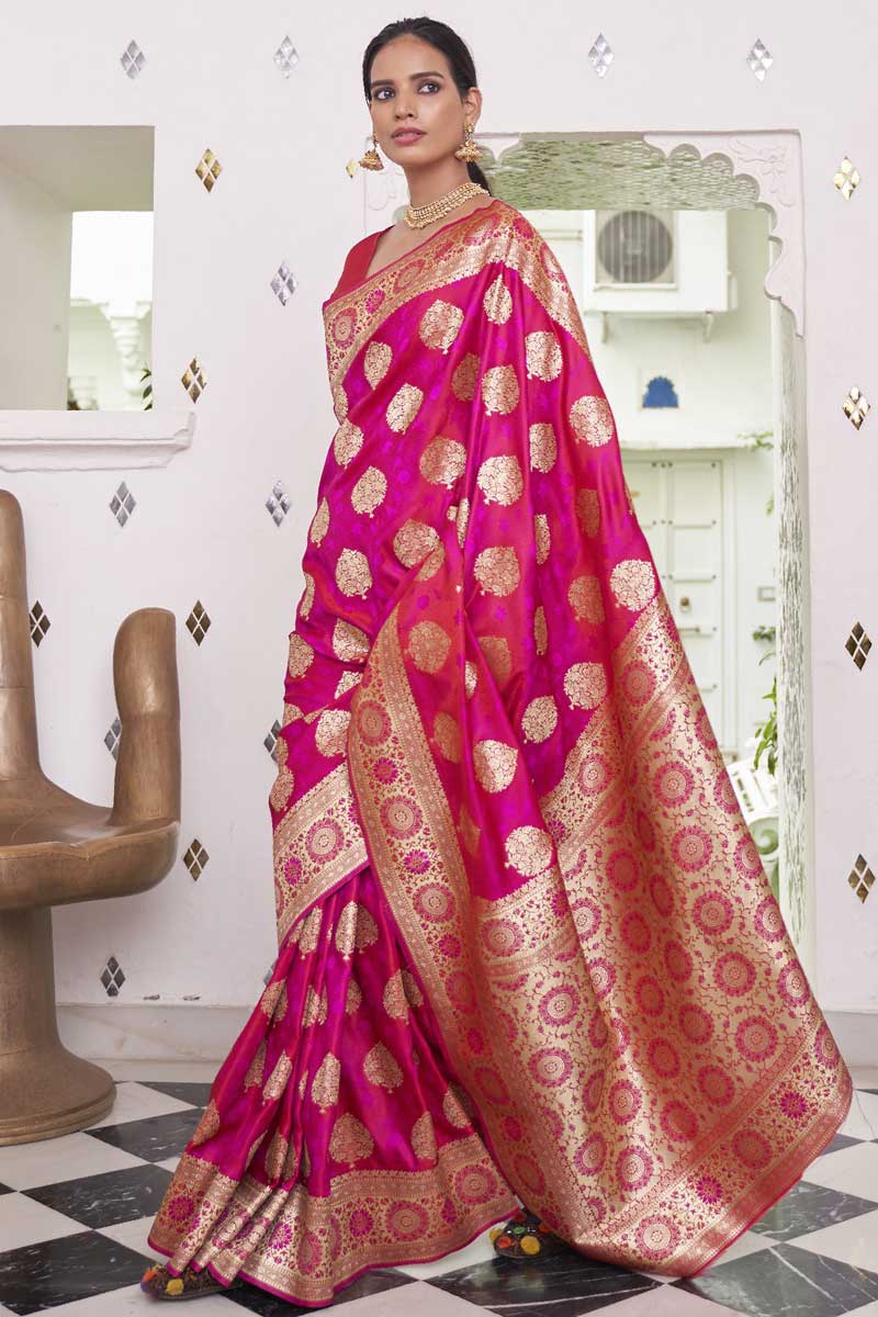 Function Wear Rani Color Art Silk Fabric Imposing Weaving Work Two Tone Saree