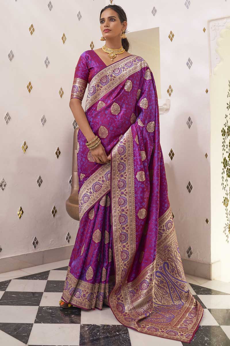 Purple Color Art Silk Fabric Stunning Function Wear Two Tone Saree With Weaving Work