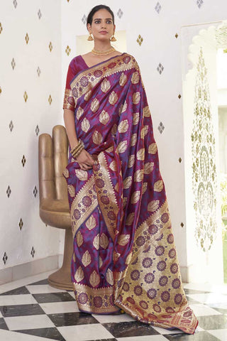 Function Wear Wine Color Art Silk Fabric Lovely Two Tone Saree With Weaving Work