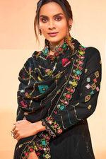 Load image into Gallery viewer, Embroidered Work On Black Color Party Wear Imposing Palazzo Suit In Georgette Fabric
