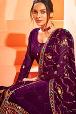 Load image into Gallery viewer, Embroidered Work On Georgette Fabric Party Wear Splendid Palazzo Suit In Purple Color
