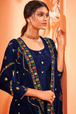 Load image into Gallery viewer, Navy Blue Color Georgette Fabric Party Wear Elegant Palazzo Suit With Embroidered Work
