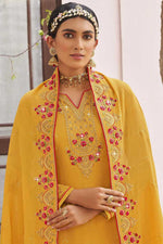 Load image into Gallery viewer, Beguiling Embroidered Work On Yellow Color Georgette Fabric Party Wear Palazzo Suit
