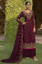 Load image into Gallery viewer, Function Wear Glamorous Brown Color Georgette Fabric Palazzo Suit With Embroidered Work
