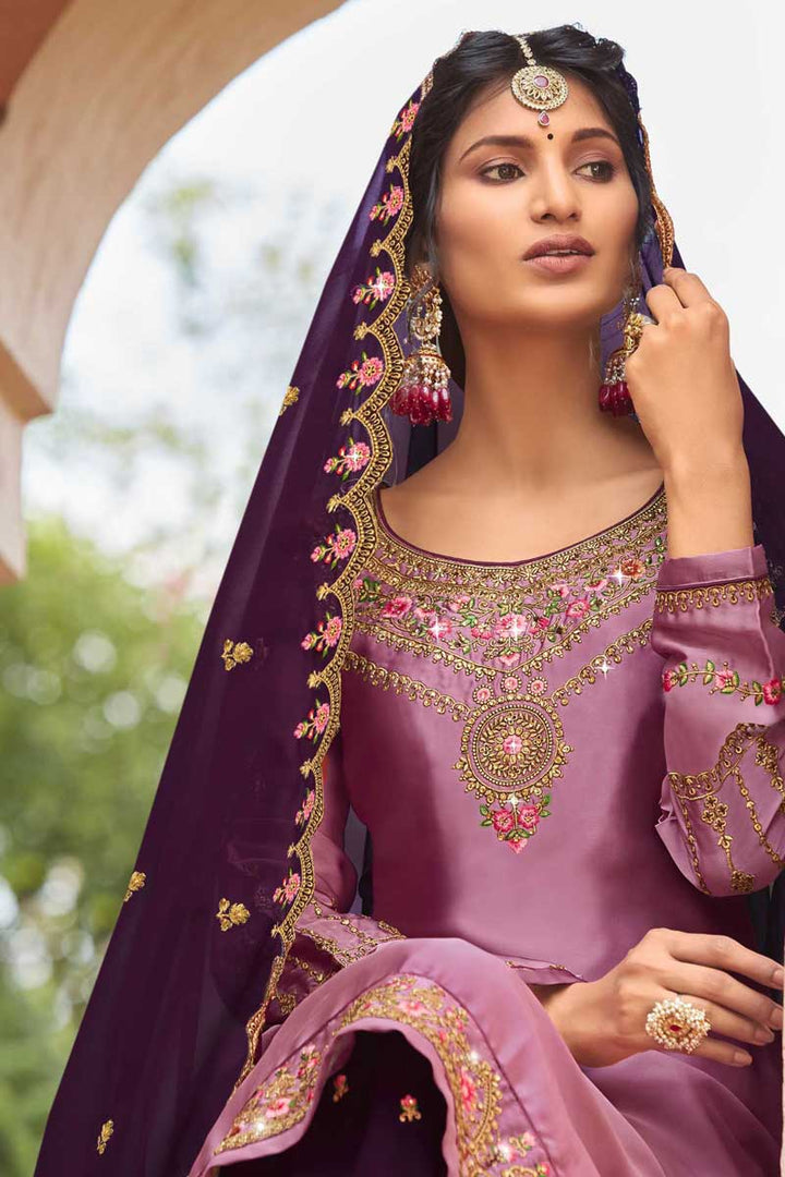 Function Wear Pink Color Georgette Fabric Imposing Embroidered Sharara Suit