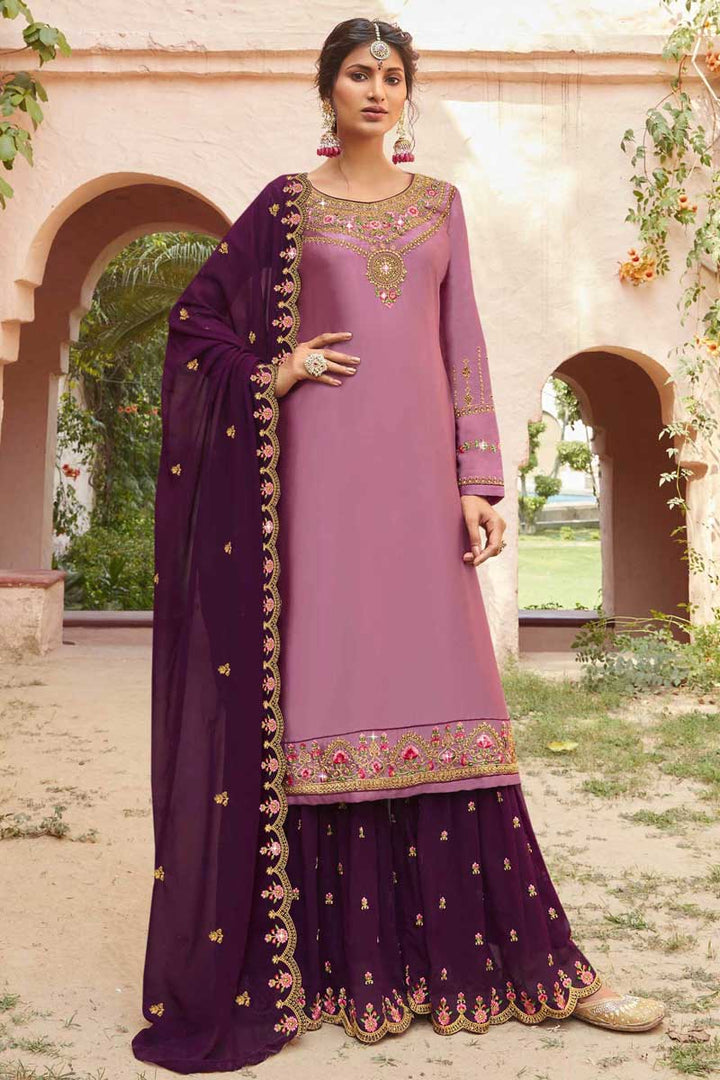 Function Wear Pink Color Georgette Fabric Imposing Embroidered Sharara Suit