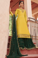 Load image into Gallery viewer, Function Wear Embroidered Work Yellow Color Georgette Fabric Vintage Sharara Suit
