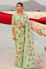Load image into Gallery viewer, Creative Floral Printed Work On Georgette Fabric Daily Wear Saree In Khaki Color
