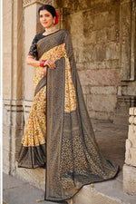 Load image into Gallery viewer, Special Brasso Fabric Festival Wear Cream Color Saree With Embroidered Blouse
