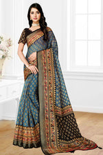 Load image into Gallery viewer, Daily Wear Sky Blue Color Organza Fabric Adorning Saree With Embroidered Blouse
