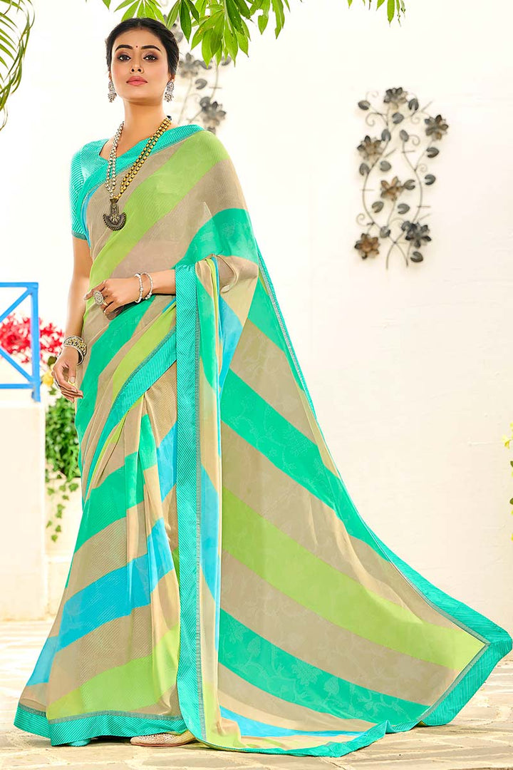 Satin Fabric Multi Color Daily Wear Saree With Beauteous Printed Work