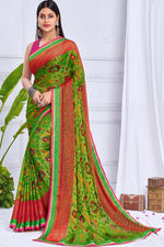 Load image into Gallery viewer, Chiffon Fabric Casual Wear Printed Work Imperial Saree In Green Color

