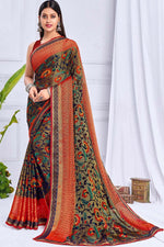 Load image into Gallery viewer, Printed Work Casual Wear Chiffon Fabric Mesmeric Saree in Green Color
