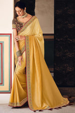 Load image into Gallery viewer, Yellow Color Alluring Art Silk Fabric Sangeet Wear Saree With Lace Work
