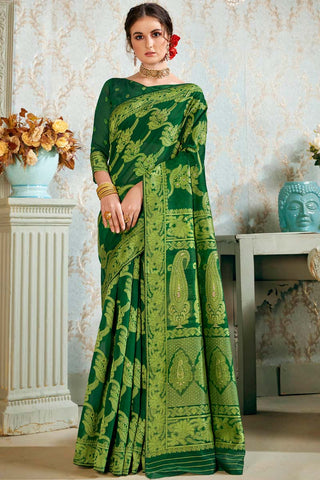 Green Color Coveted Weaving Work On Festival Wear Saree In Art Silk Fabric