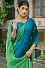 Load image into Gallery viewer, Alluring Teal Color Festival Wear Two Tone Shaded Fancy Work Saree In Chiffon Fabric
