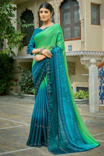 Load image into Gallery viewer, Alluring Teal Color Festival Wear Two Tone Shaded Fancy Work Saree In Chiffon Fabric
